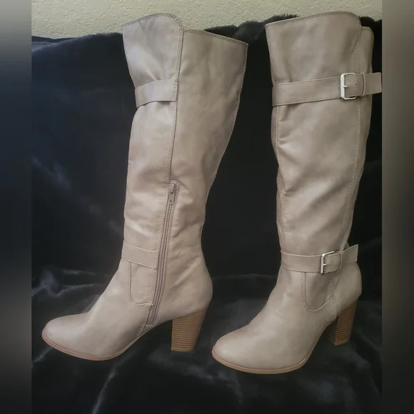 JustFab Women's Light Brown Heeled Knee High Boots - Picture 1 of 8